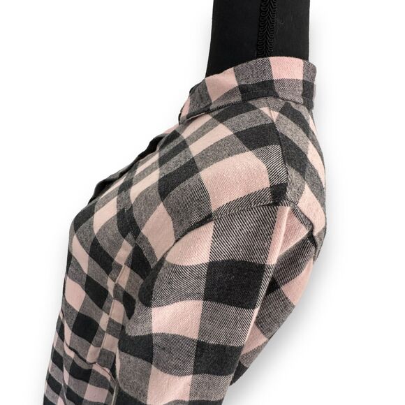 Hurley Buffalo Check Women's Button Up Flannel Plaid Shirt PInk Black Sz Medium - Picture 8 of 12